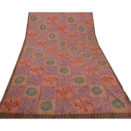 Sanskriti Vintage Cream Sarees Pure Crepe Silk Embroidered Craft Fabric Sari, PS-39296