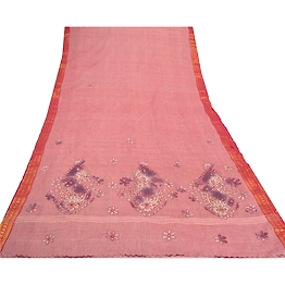 Sanskriti Vintage Pink Sarees Pure Cotton Embroidered Indian Sari Craft Fabric, PS-57172