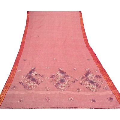 Sanskriti Vintage Pink Sarees Pure Cotton Embroidered Indian Sari Craft Fabric, PS-57172