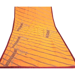 Sanskriti Vintage Saffron Sarees Pure Cotton Hand Beaded Sari Cultural Fabric, PS-57321