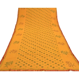 Sanskriti Vintage Sarees Pure Georgette Silk Sari Hand Embroidered Kantha Fabric, PS-57338