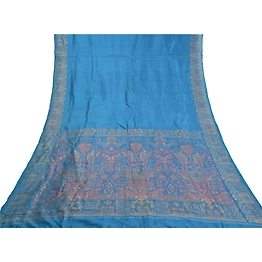 Sanskriti Vintage Blue Sarees 100% Pure Silk Woven Premium Sari Craft Fabric, PS-58628