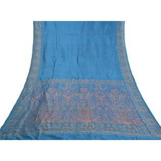 Sanskriti Vintage Blue Sarees 100% Pure Silk Woven Premium Sari Craft Fabric, PS-58628