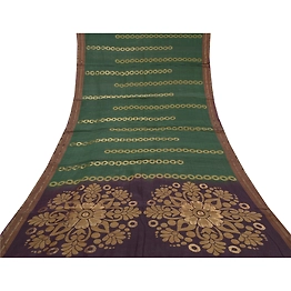 Sanskriti Vintage Green Sarees Pure Silk Hand-Woven Zari Sari 5 Yard Fabric, PS-58363