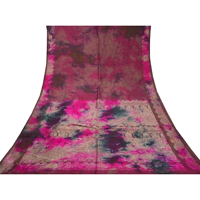 Sanskriti Vintage Indian Sarees Pure Silk Hand-Woven Tie-Dye Premium Sari Fabric, PS-58366