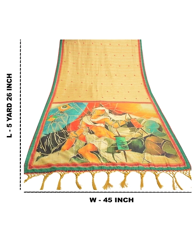 Sanskriti Vintage Cream Sarees Art Silk Human Printed Premium Sari 5 Yard Fabric, PS-57126-Cream-Printed Work-Art (Artificial) Silk-1