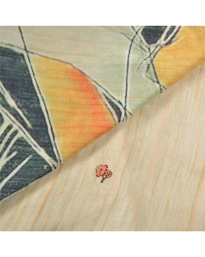 Sanskriti Vintage Cream Sarees Art Silk Human Printed Premium Sari 5 Yard Fabric, PS-57126-Cream-Printed Work-Art (Artificial) Silk-3