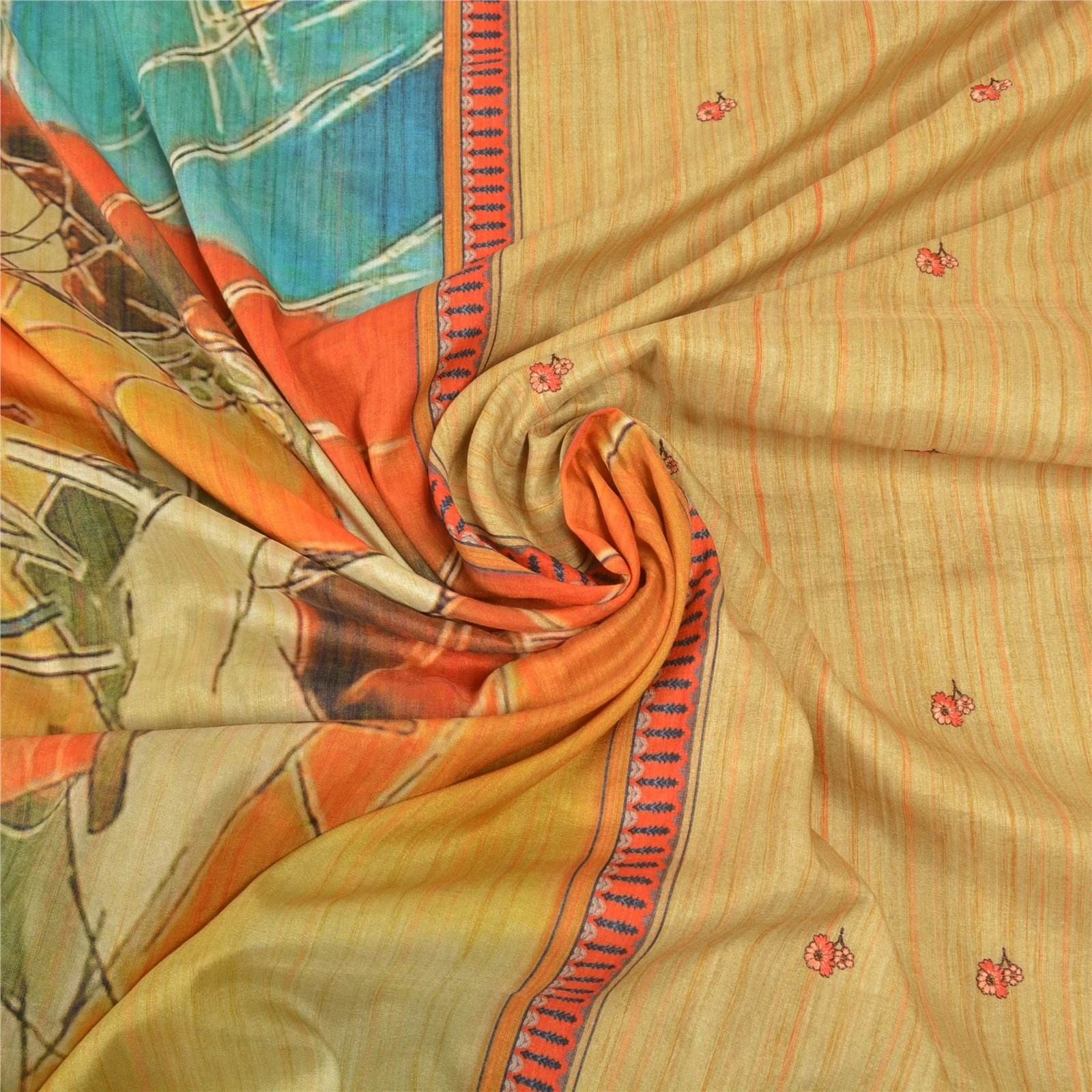 Sanskriti Vintage Cream Sarees Art Silk Human Printed Premium Sari 5 Yard Fabric, PS-57126-Cream-Printed Work-Art (Artificial) Silk-7