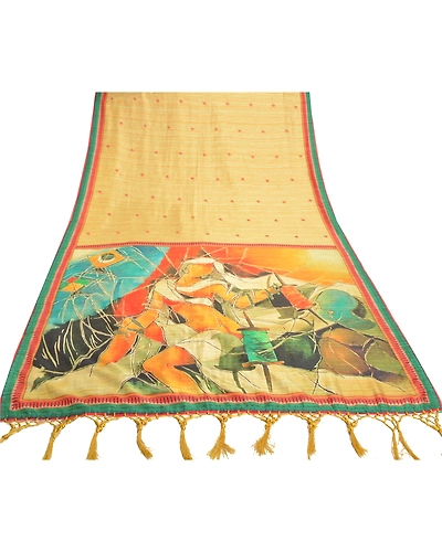 Sanskriti Vintage Cream Sarees Art Silk Human Printed Premium Sari 5 Yard Fabric, PS-57126-Cream-Printed Work-Art (Artificial) Silk-9