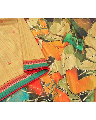 Sanskriti Vintage Cream Sarees Art Silk Human Printed Premium Sari 5 Yard Fabric, PS-57126-Cream-Printed Work-Art (Artificial) Silk-10