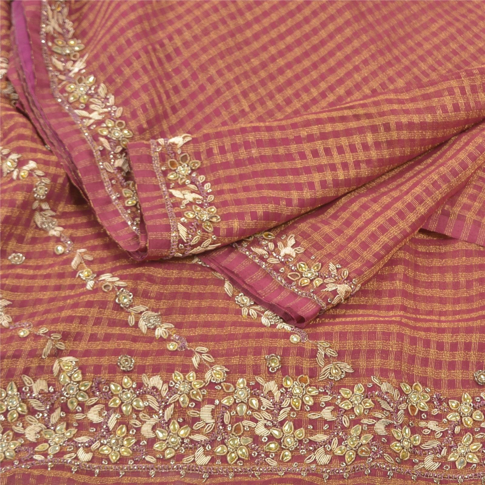 Sanskriti Vintage Pink Sarees Art Silk Hand Beaded Woven Sari Premium Fabric, PS-57129-Pink-Zardozi Work-Art (Artificial) Silk-2