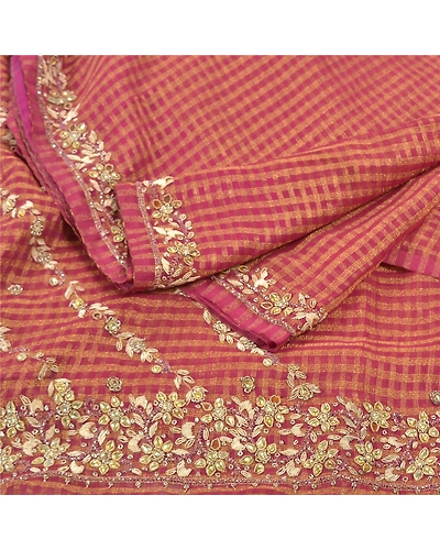 Sanskriti Vintage Pink Sarees Art Silk Hand Beaded Woven Sari Premium Fabric, PS-57129-Pink-Zardozi Work-Art (Artificial) Silk-2