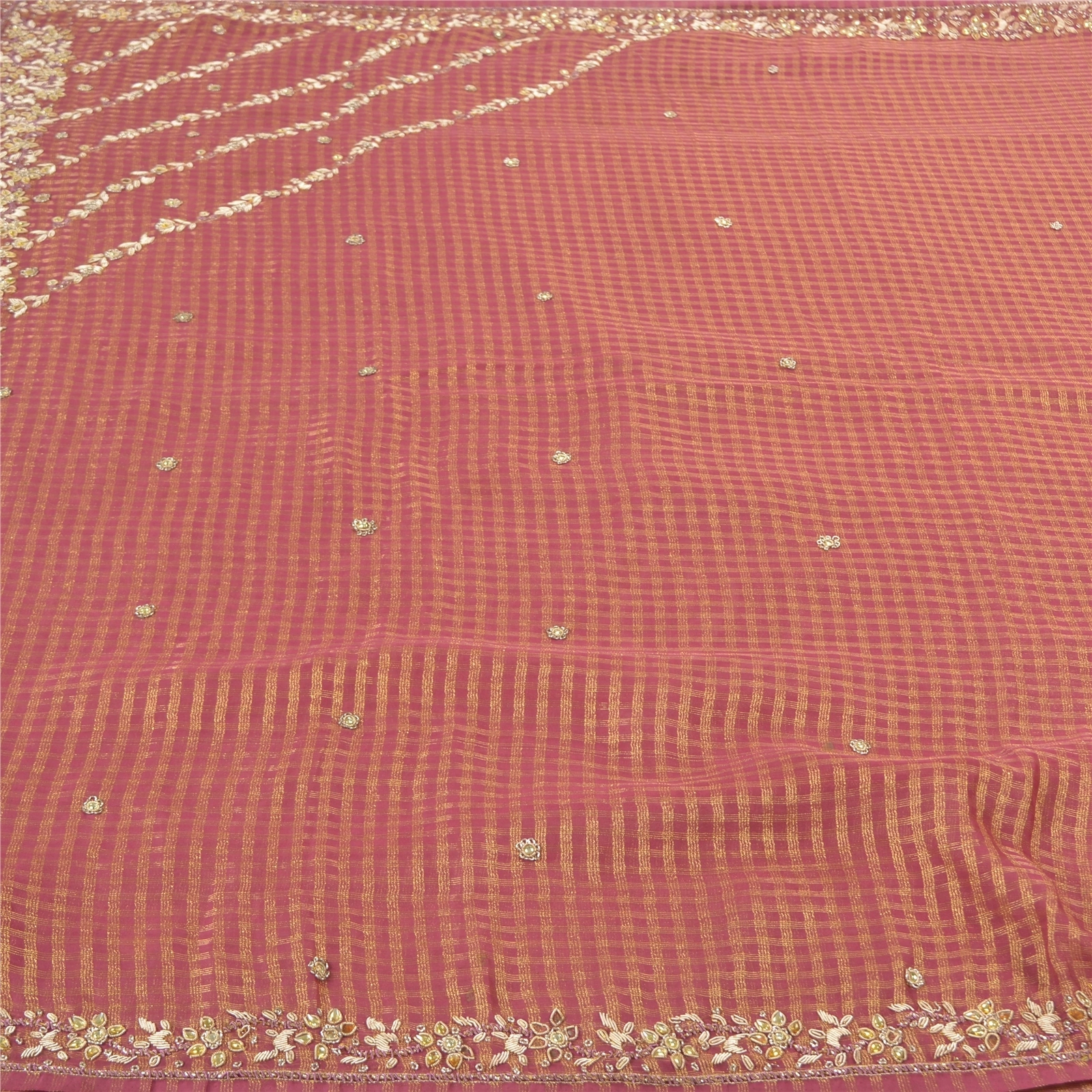 Sanskriti Vintage Pink Sarees Art Silk Hand Beaded Woven Sari Premium Fabric, PS-57129-Pink-Zardozi Work-Art (Artificial) Silk-4