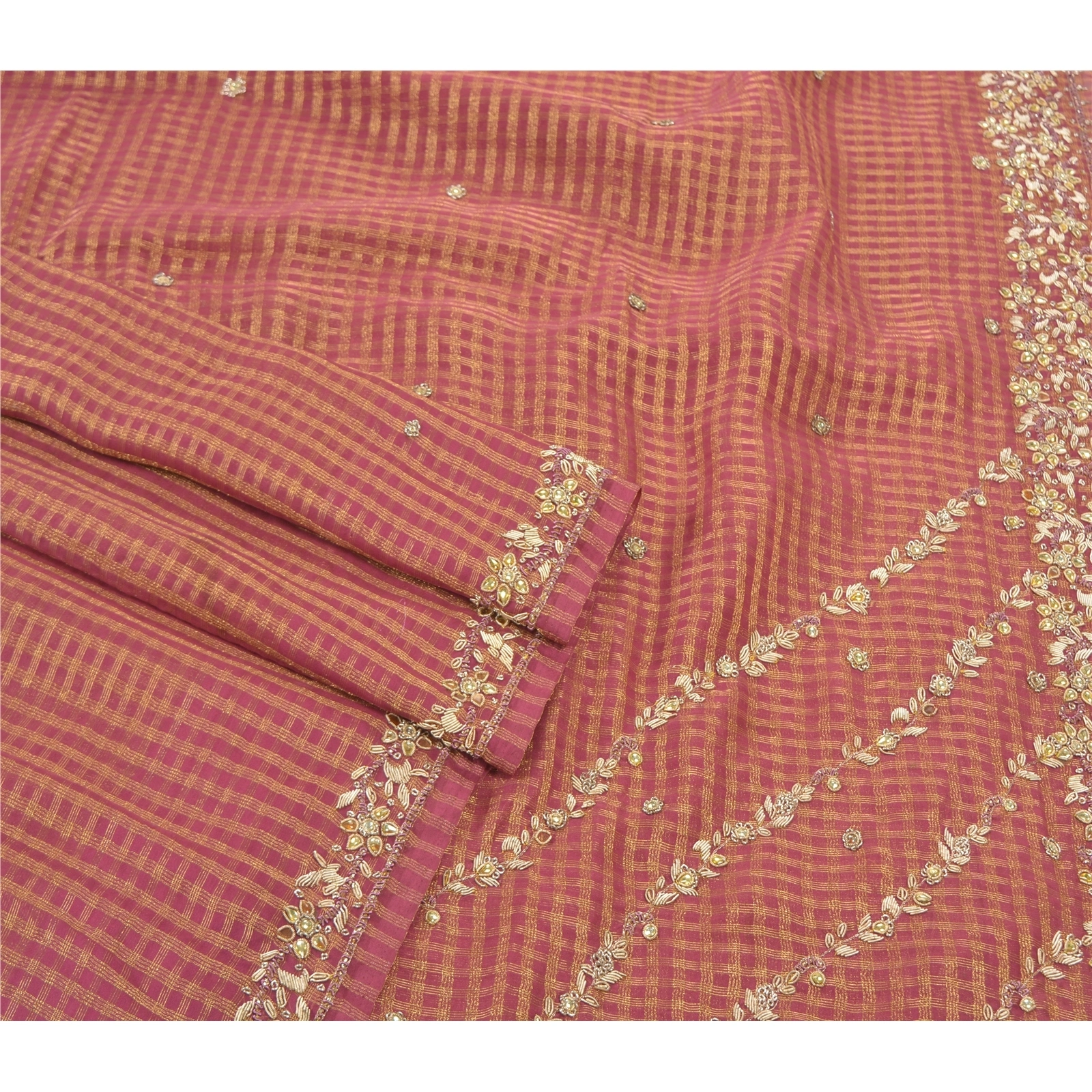 Sanskriti Vintage Pink Sarees Art Silk Hand Beaded Woven Sari Premium Fabric, PS-57129-Pink-Zardozi Work-Art (Artificial) Silk-8