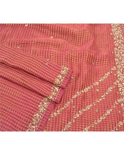 Sanskriti Vintage Pink Sarees Art Silk Hand Beaded Woven Sari Premium Fabric, PS-57129-Pink-Zardozi Work-Art (Artificial) Silk-8