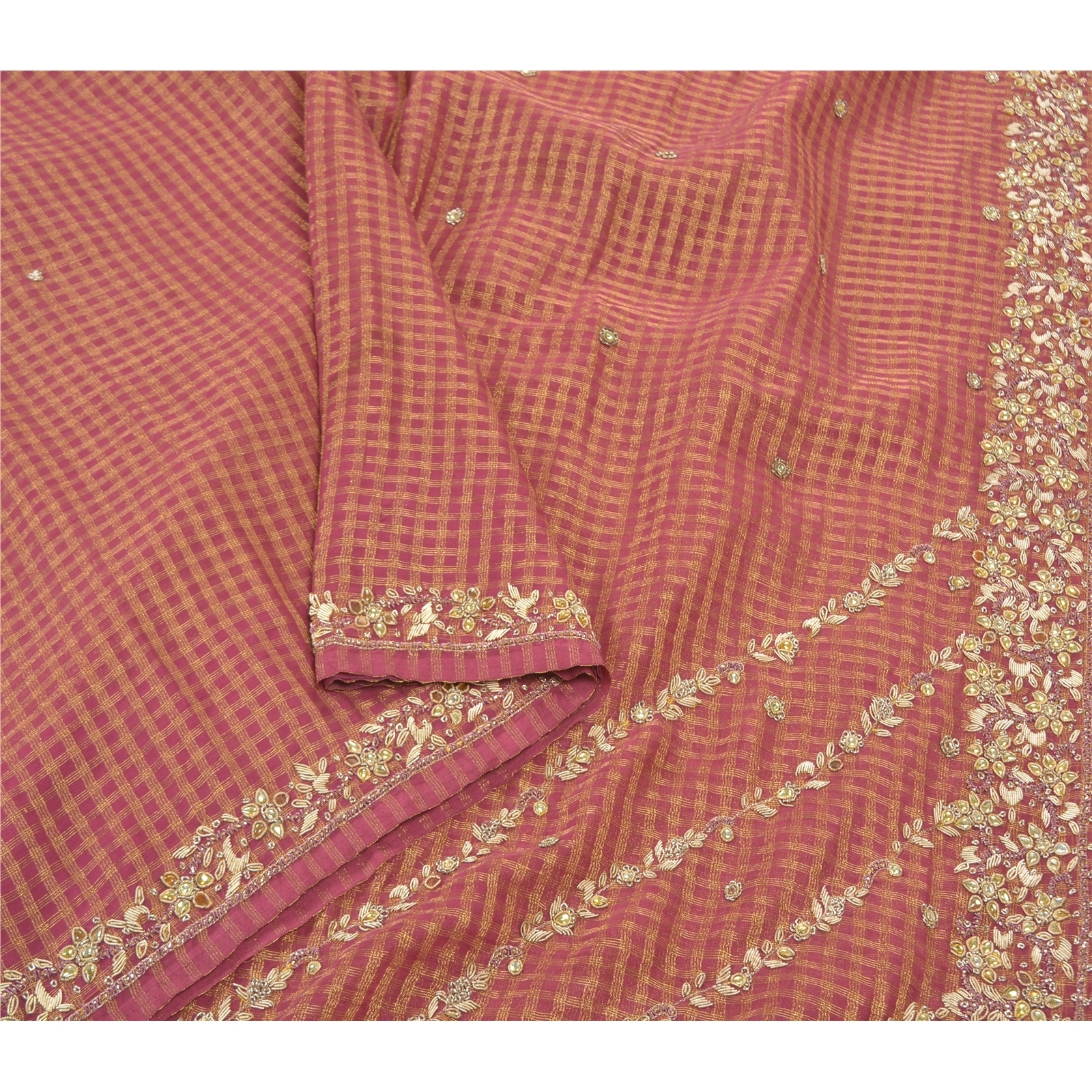 Sanskriti Vintage Pink Sarees Art Silk Hand Beaded Woven Sari Premium Fabric, PS-57129-Pink-Zardozi Work-Art (Artificial) Silk-10