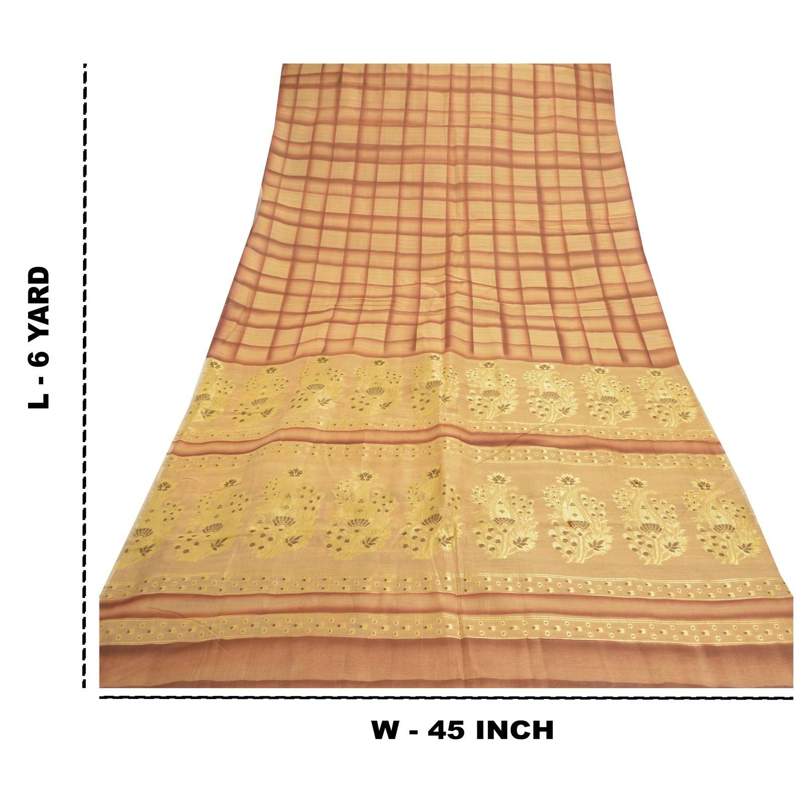 Sanskriti Vintage Beige Sarees 100% Pure Silk Handwoven Sari 5 Yard Fabric, PS-57134-Shade Of Beige &amp; Brown-Hand Woven Work-100% Pure Silk-1