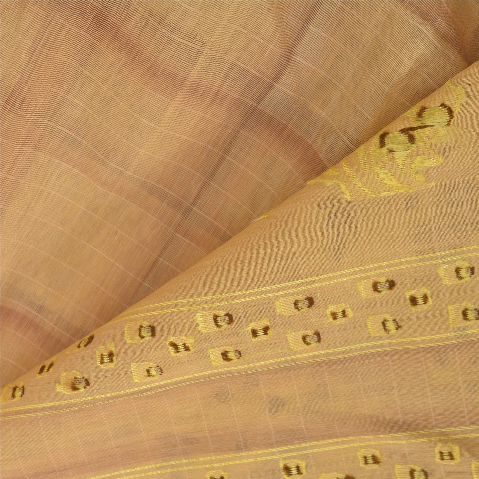 Sanskriti Vintage Beige Sarees 100% Pure Silk Handwoven Sari 5 Yard Fabric, PS-57134-Shade Of Beige &amp; Brown-Hand Woven Work-100% Pure Silk-2