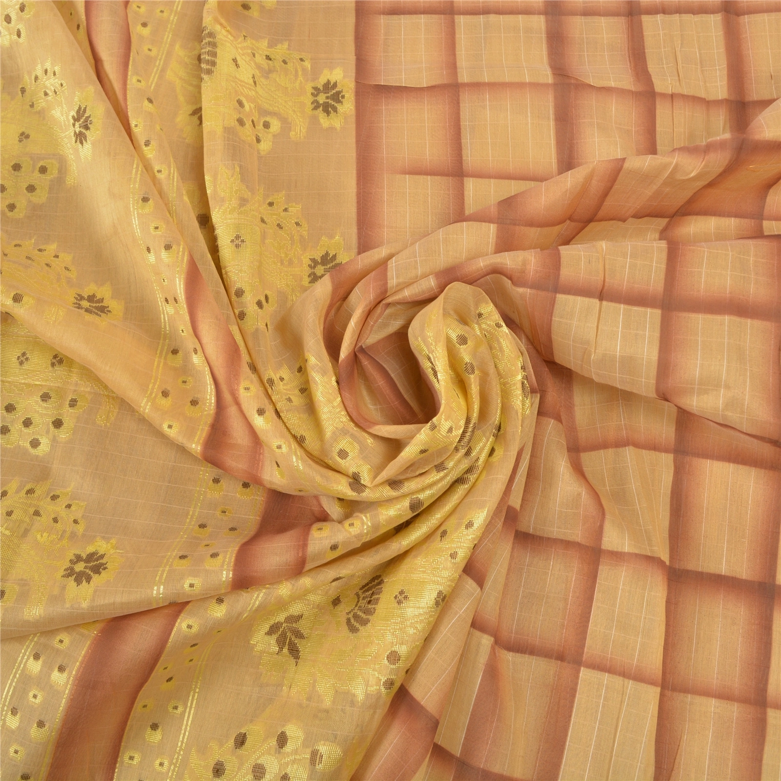 Sanskriti Vintage Beige Sarees 100% Pure Silk Handwoven Sari 5 Yard Fabric, PS-57134-Shade Of Beige &amp; Brown-Hand Woven Work-100% Pure Silk-6