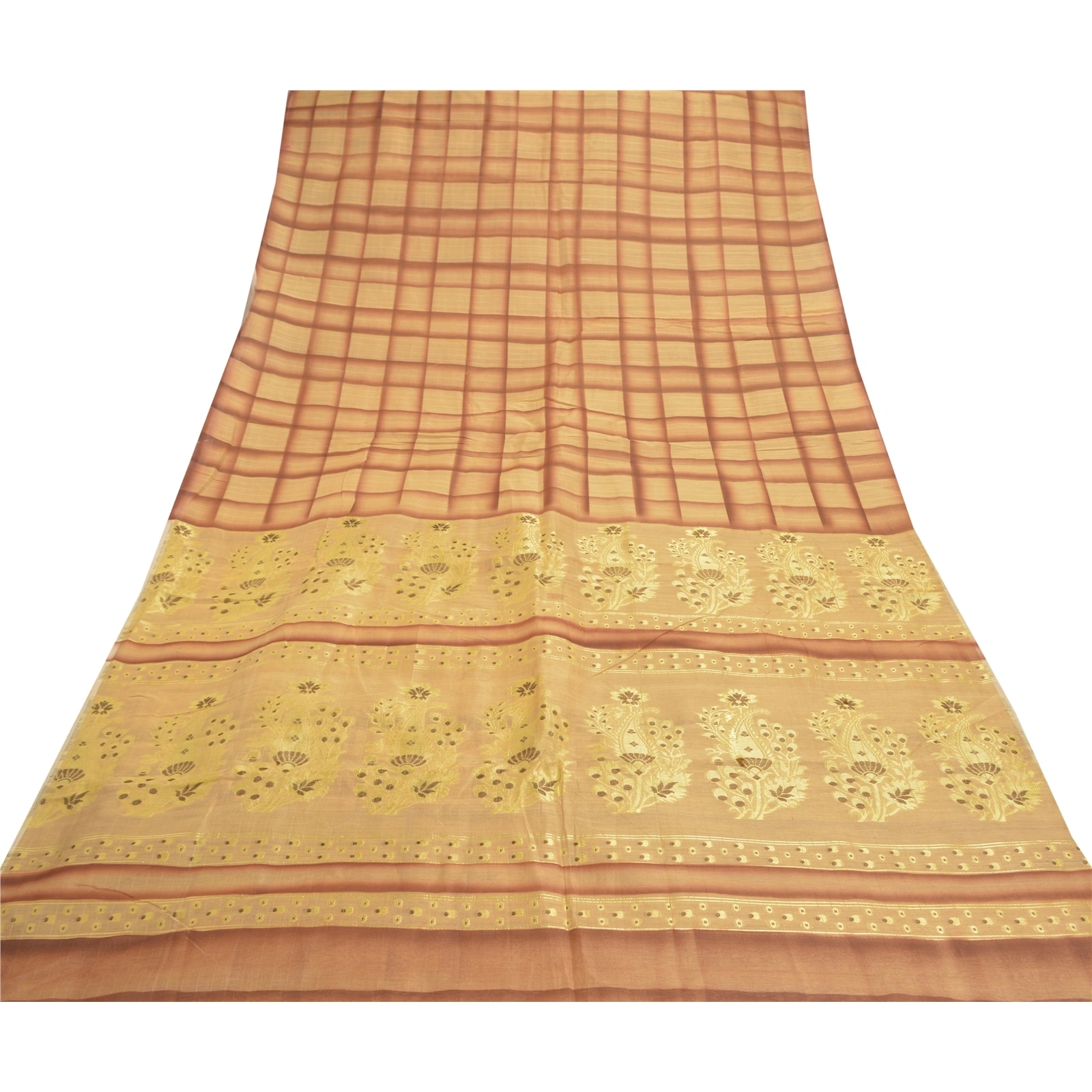 Sanskriti Vintage Beige Sarees 100% Pure Silk Handwoven Sari 5 Yard Fabric, PS-57134-Shade Of Beige &amp; Brown-Hand Woven Work-100% Pure Silk-8