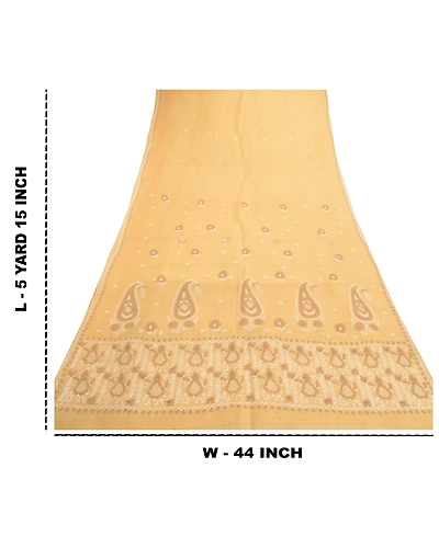 Sanskriti Vintage Cream Sarees Cotton Hand Embroidered Chikankari Sari Fabric, PS-57149-Cream-Thread Work-Cotton-1
