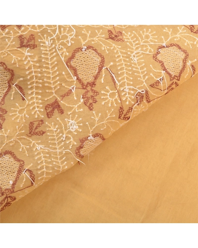 Sanskriti Vintage Cream Sarees Cotton Hand Embroidered Chikankari Sari Fabric, PS-57149-Cream-Thread Work-Cotton-3