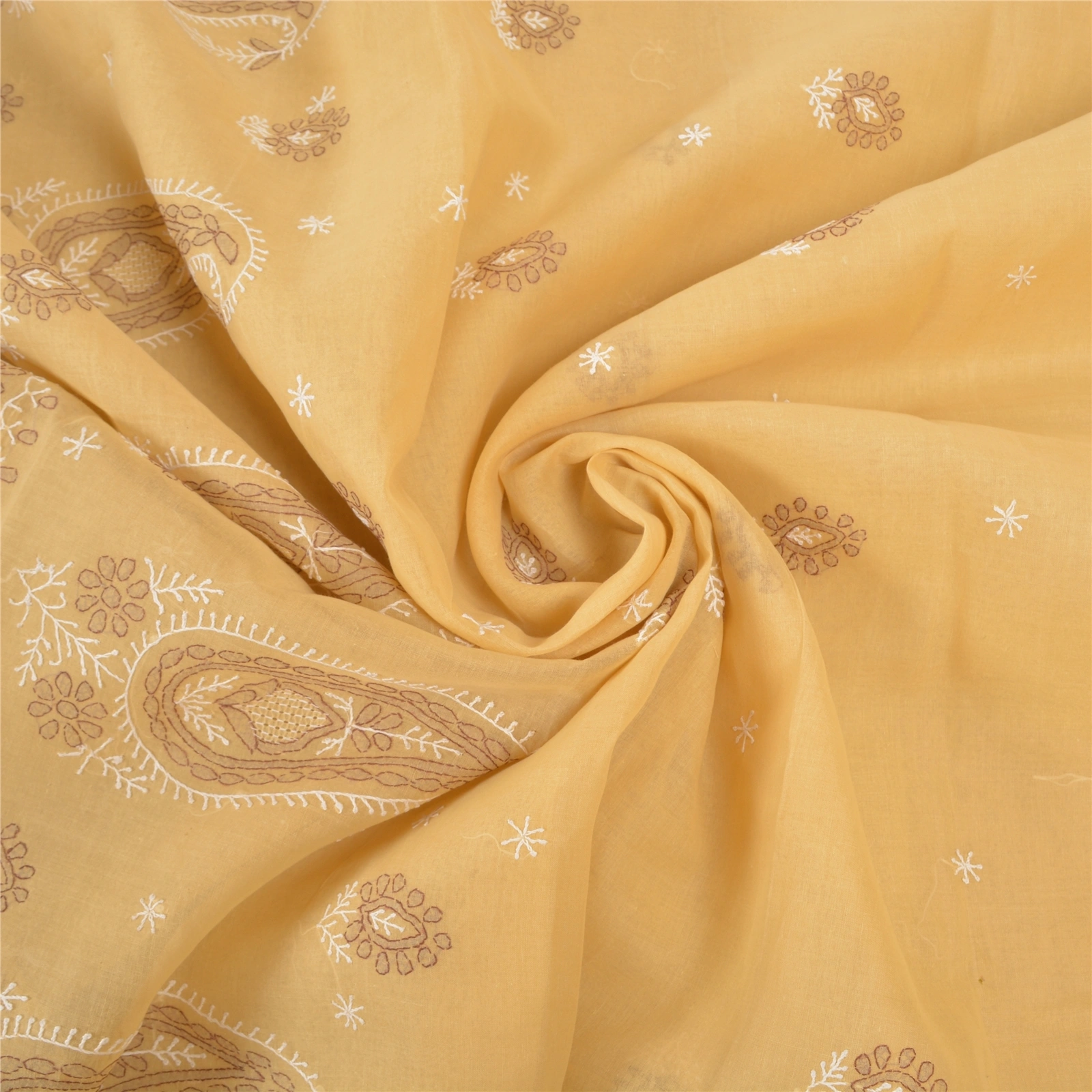 Sanskriti Vintage Cream Sarees Cotton Hand Embroidered Chikankari Sari Fabric, PS-57149-Cream-Thread Work-Cotton-7