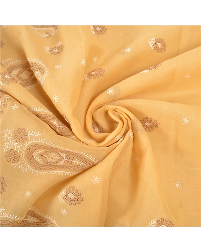 Sanskriti Vintage Cream Sarees Cotton Hand Embroidered Chikankari Sari Fabric, PS-57149-Cream-Thread Work-Cotton-7
