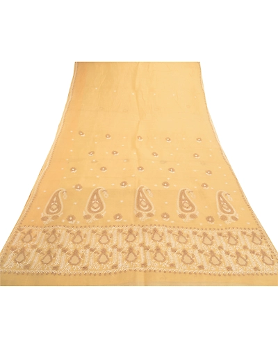 Sanskriti Vintage Cream Sarees Cotton Hand Embroidered Chikankari Sari Fabric, PS-57149-Cream-Thread Work-Cotton-9