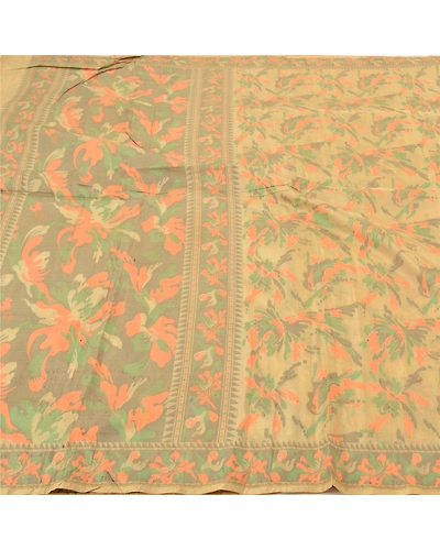 Sanskriti Vintage Cream Indian Sarees 100% Pure Silk Woven Sari Premium Fabric, PS-57153-Cream-Woven Work-100% Pure Silk-3