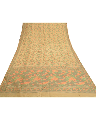 Sanskriti Vintage Cream Indian Sarees 100% Pure Silk Woven Sari Premium Fabric, PS-57153-Cream-Woven Work-100% Pure Silk-8