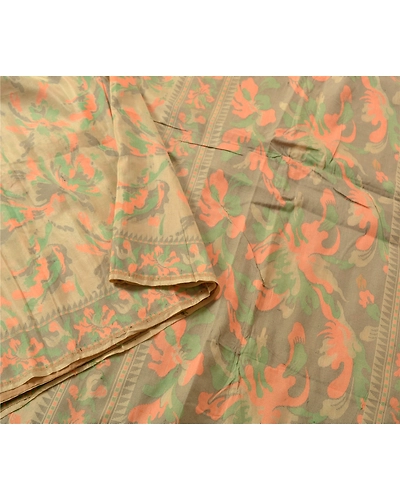 Sanskriti Vintage Cream Indian Sarees 100% Pure Silk Woven Sari Premium Fabric, PS-57153-Cream-Woven Work-100% Pure Silk-9