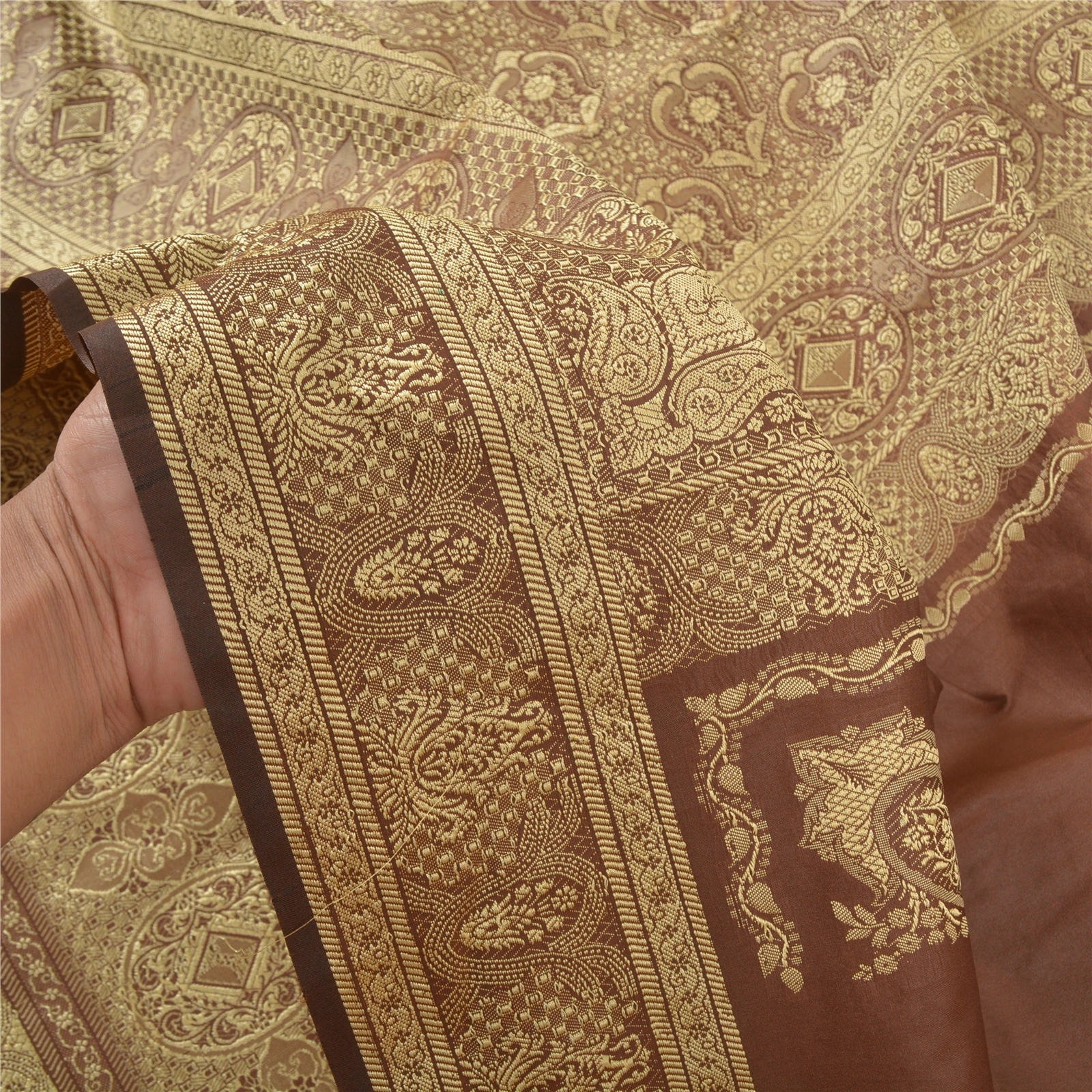 Sanskriti Vintage Brown Sarees Art Silk Hand-Woven Sari 5 Yard Premium Fabric, PS-57163-Brown-Hand Woven Work-Art (Artificial) Silk-5