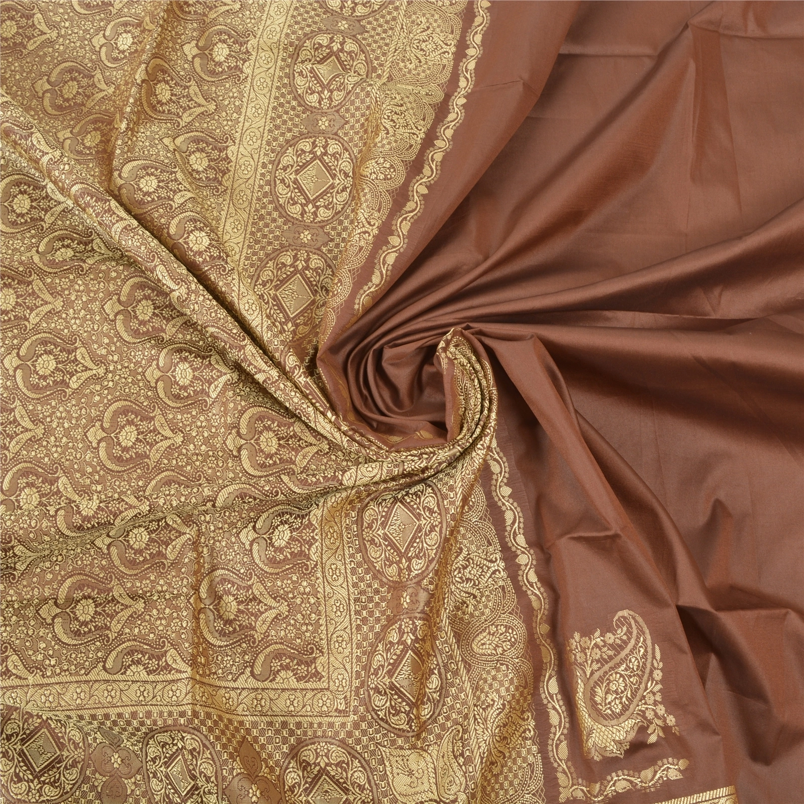 Sanskriti Vintage Brown Sarees Art Silk Hand-Woven Sari 5 Yard Premium Fabric, PS-57163-Brown-Hand Woven Work-Art (Artificial) Silk-7