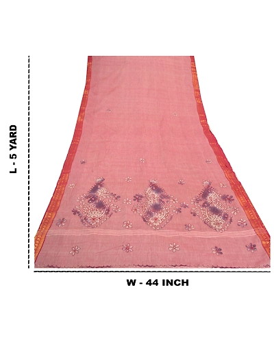 Sanskriti Vintage Pink Sarees Pure Cotton Embroidered Indian Sari Craft Fabric, PS-57172-Shade Of Pink-Thread Work-100% Pure Cotton-1