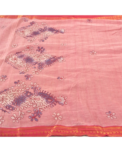 Sanskriti Vintage Pink Sarees Pure Cotton Embroidered Indian Sari Craft Fabric, PS-57172-Shade Of Pink-Thread Work-100% Pure Cotton-4