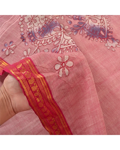 Sanskriti Vintage Pink Sarees Pure Cotton Embroidered Indian Sari Craft Fabric, PS-57172-Shade Of Pink-Thread Work-100% Pure Cotton-5