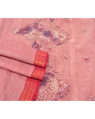 Sanskriti Vintage Pink Sarees Pure Cotton Embroidered Indian Sari Craft Fabric, PS-57172-Shade Of Pink-Thread Work-100% Pure Cotton-8
