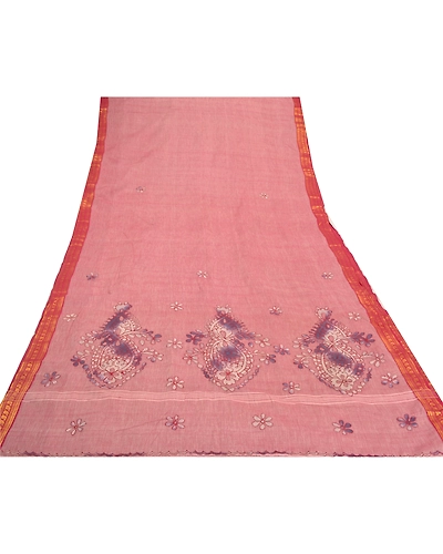 Sanskriti Vintage Pink Sarees Pure Cotton Embroidered Indian Sari Craft Fabric, PS-57172-Shade Of Pink-Thread Work-100% Pure Cotton-9