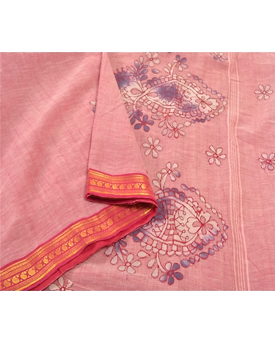 Sanskriti Vintage Pink Sarees Pure Cotton Embroidered Indian Sari Craft Fabric, PS-57172-Shade Of Pink-Thread Work-100% Pure Cotton-10
