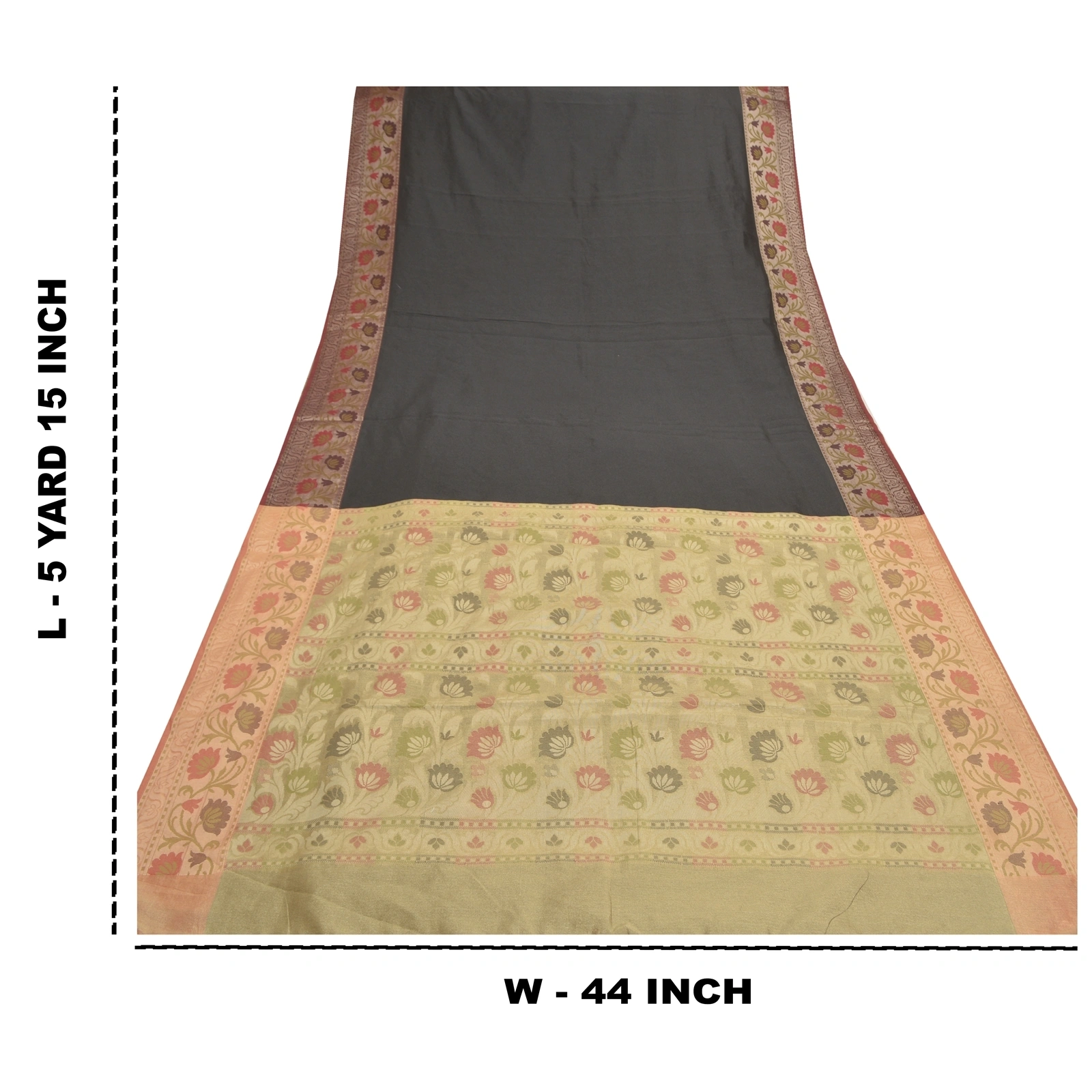 Sanskriti Vintage Black Sarees Cotton Woven Indian Premium Sari Craft Fabric, PS-57173-Black &amp; Beige-Woven Work-Cotton-1