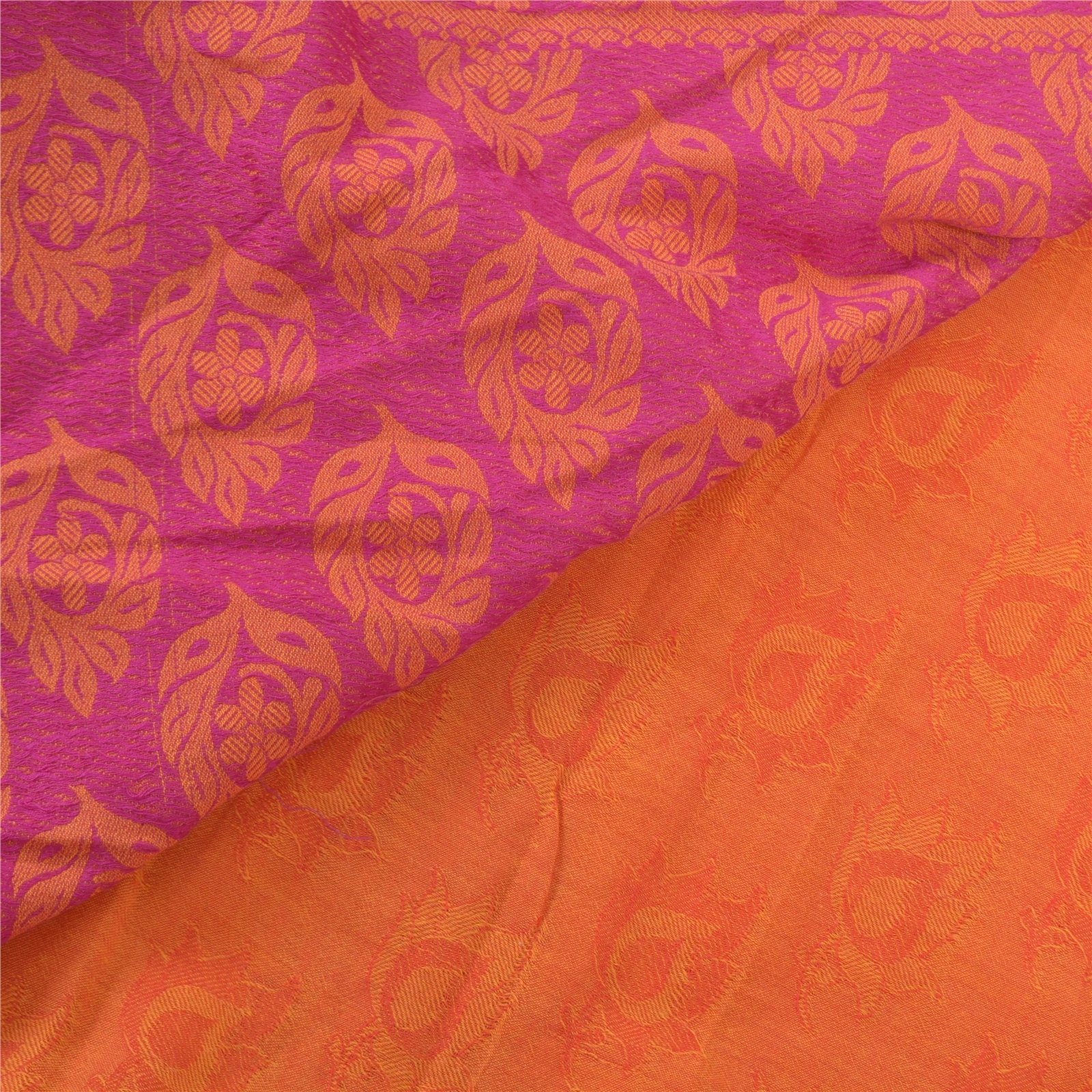 Sanskriti Vintage Orange Indian Sarees 100% Pure Cotton Woven Craft Sari Fabric, PS-57175-Orange-Woven Work-100% Pure Cotton-2