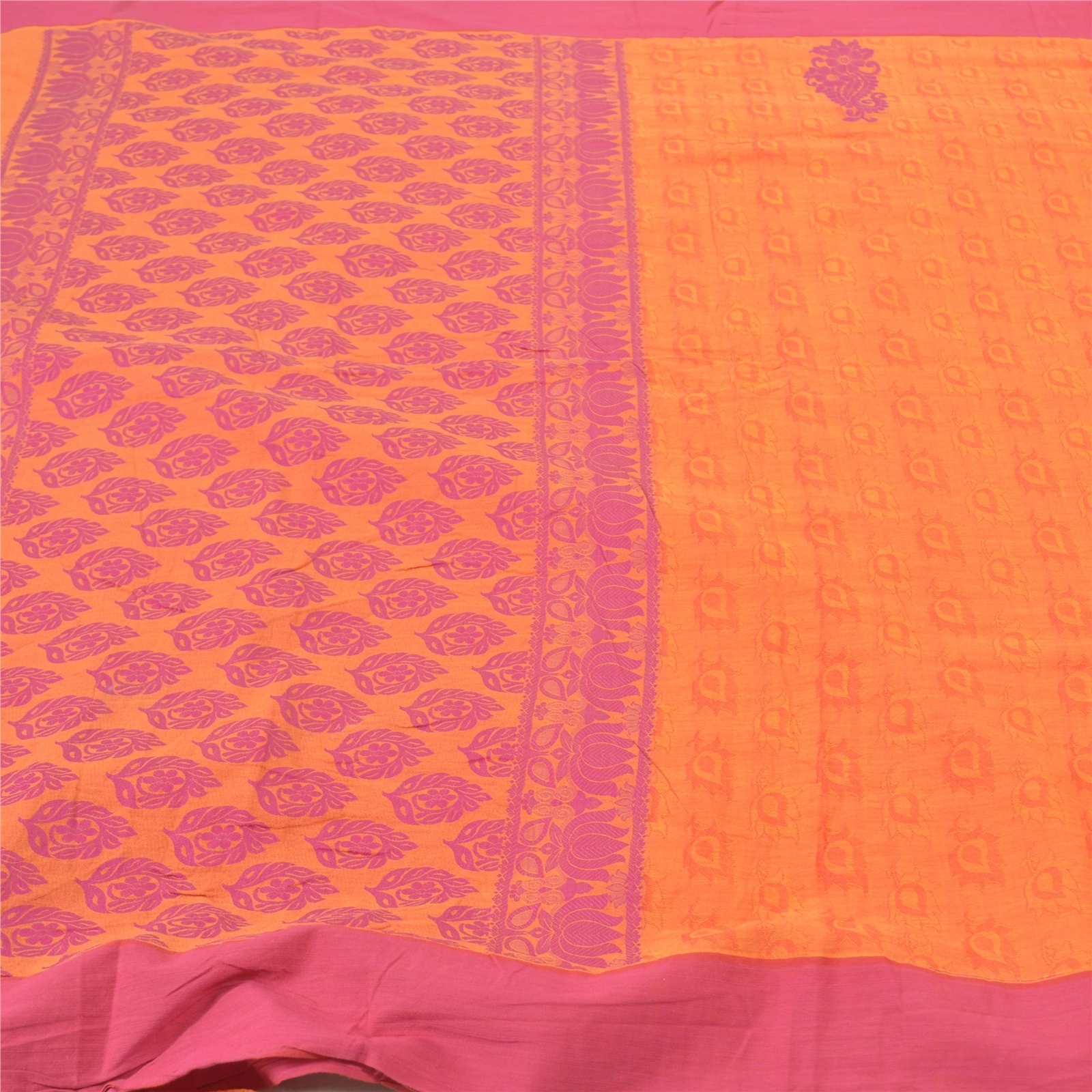 Sanskriti Vintage Orange Indian Sarees 100% Pure Cotton Woven Craft Sari Fabric, PS-57175-Orange-Woven Work-100% Pure Cotton-3