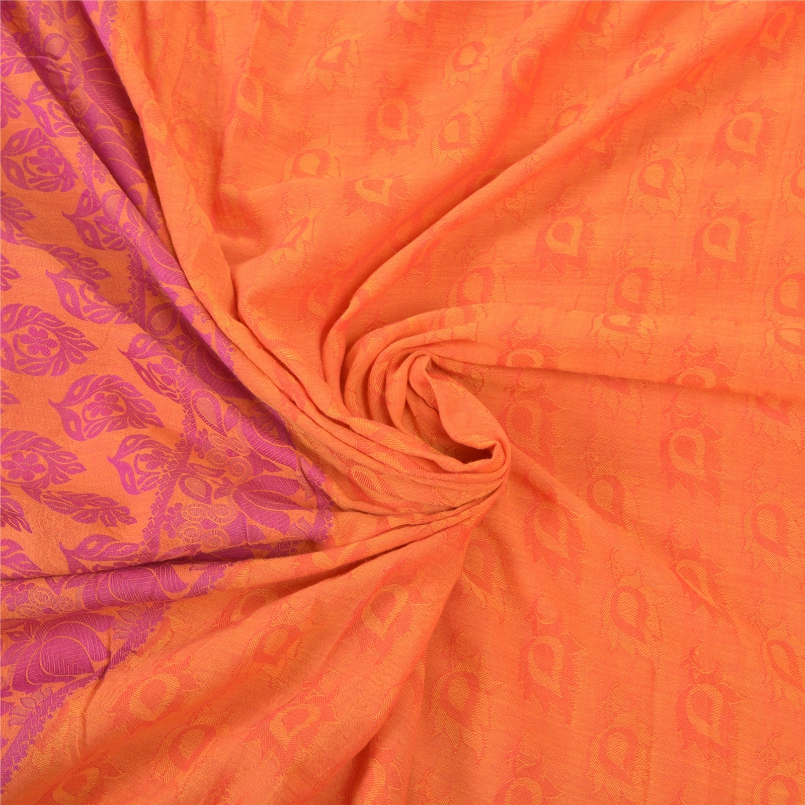 Sanskriti Vintage Orange Indian Sarees 100% Pure Cotton Woven Craft Sari Fabric, PS-57175-Orange-Woven Work-100% Pure Cotton-6