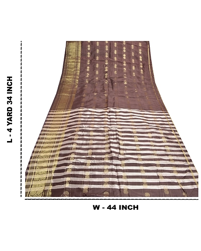 Sanskriti Vintage Brown Indian Sarees Art Silk Woven Zari Sari 5 Yard Fabric, PS-57178-Brown &amp; Cream-Zari Work-Art (Artificial) Silk-1