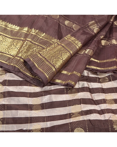 Sanskriti Vintage Brown Indian Sarees Art Silk Woven Zari Sari 5 Yard Fabric, PS-57178-Brown &amp; Cream-Zari Work-Art (Artificial) Silk-2