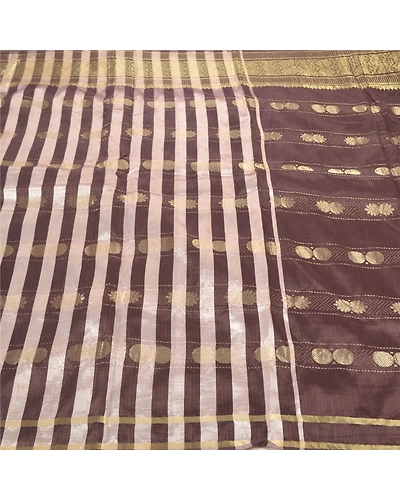 Sanskriti Vintage Brown Indian Sarees Art Silk Woven Zari Sari 5 Yard Fabric, PS-57178-Brown &amp; Cream-Zari Work-Art (Artificial) Silk-4