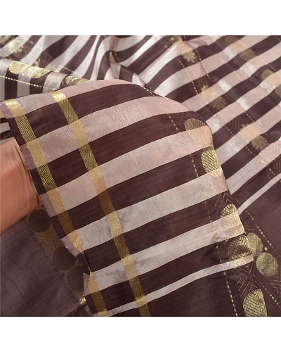 Sanskriti Vintage Brown Indian Sarees Art Silk Woven Zari Sari 5 Yard Fabric, PS-57178-Brown &amp; Cream-Zari Work-Art (Artificial) Silk-5