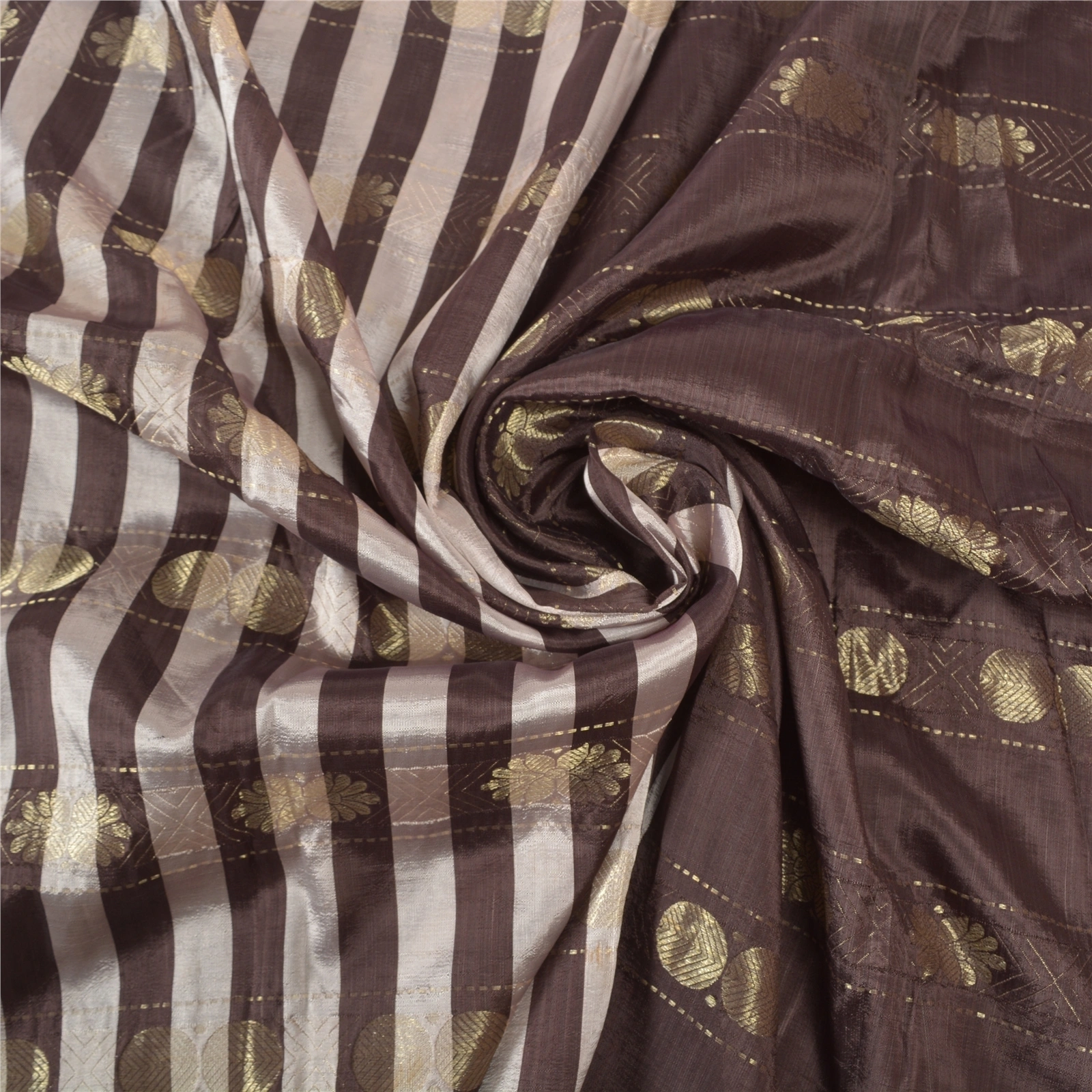 Sanskriti Vintage Brown Indian Sarees Art Silk Woven Zari Sari 5 Yard Fabric, PS-57178-Brown &amp; Cream-Zari Work-Art (Artificial) Silk-7