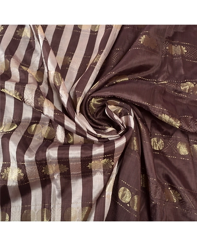 Sanskriti Vintage Brown Indian Sarees Art Silk Woven Zari Sari 5 Yard Fabric, PS-57178-Brown &amp; Cream-Zari Work-Art (Artificial) Silk-7